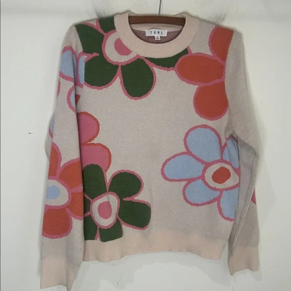 THML Cream Floral Knit Sweater Size Medium - Picture 13 of 13